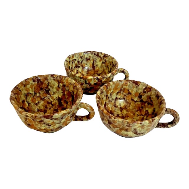Antique Splatterware Teacups- Set of 3 For Sale