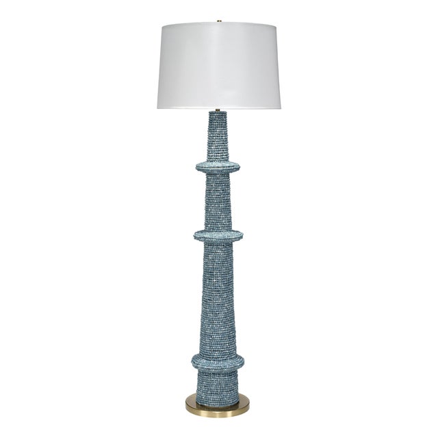 Jamie Young Rowan Floor Lamp in Blue Wood Beads For Sale