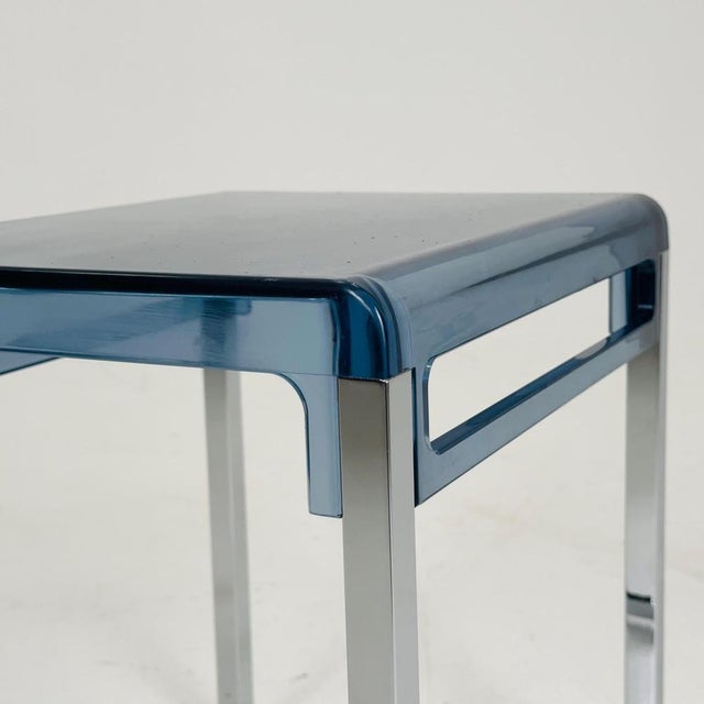 Plastic Space Age Blue Side Table by Marc Berthier for Prisunic, 1970s For Sale - Image 7 of 11