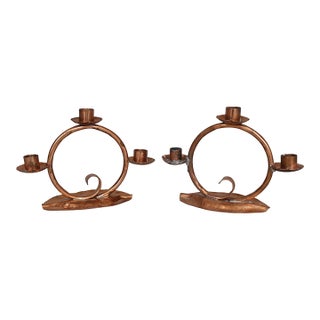 1930's Craftsman Studios Hammered Copper Candelabra, a Pair For Sale