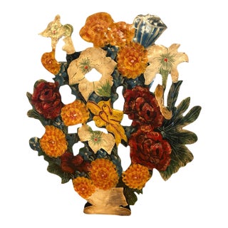 1930s Tole Floral Fireplace Screen For Sale