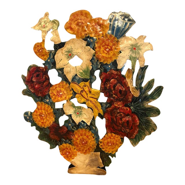 1930s Tole Floral Fireplace Screen For Sale