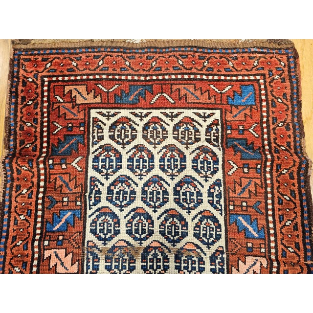 19th Century Persian Bidjar Runner, Hand-Knotted Wool, All-Over Paisley Pattern, Ivory & Rust Red, 3x13 For Sale - Image 10 of 14