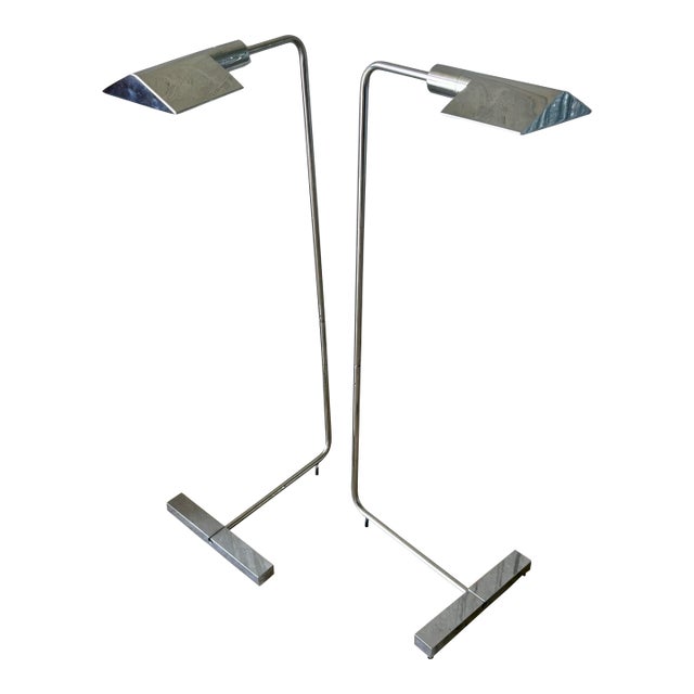 Mid 20th Century Cedric Hartman Model 1uwv Chrome Adjustable Floor Lamps - a Pair For Sale