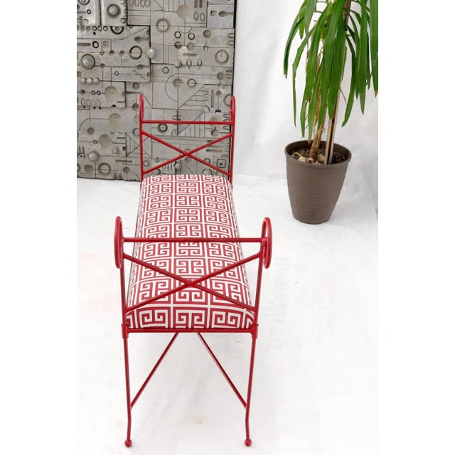 Mid 20th Century Circa 1960s Wrought Iron Window Bench Fully Restored New Red Lacquer Upholstery For Sale - Image 5 of 13