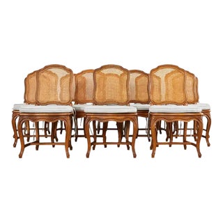 Set of Twelve Country French Provincial Fruitwood Caned Dining Chairs For Sale