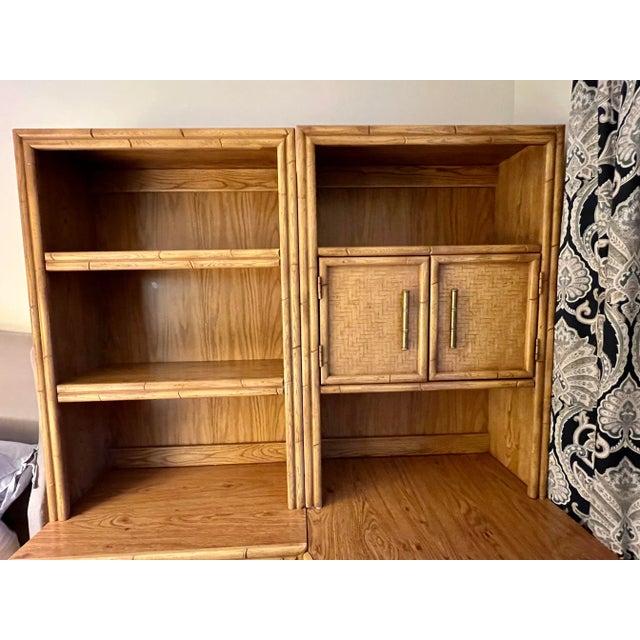 Chinoiserie Late 20th Century Lea Industries Chinoiserie Faux Bamboo 6 Piece Modular Corner Desk Cabinet Hutch & Chair Set For Sale - Image 3 of 13