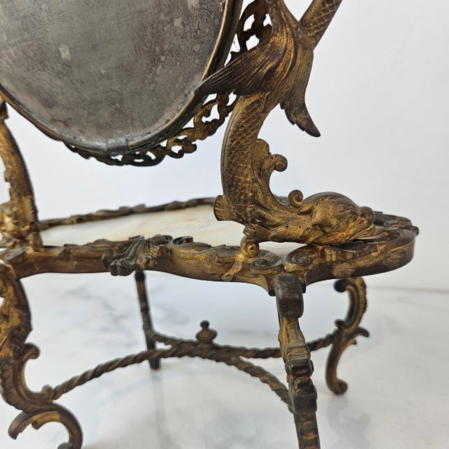 19th-Century Rococo Revival Vanity Mirror with Gilt Bronze Frame and Onyx Top For Sale - Image 5 of 11