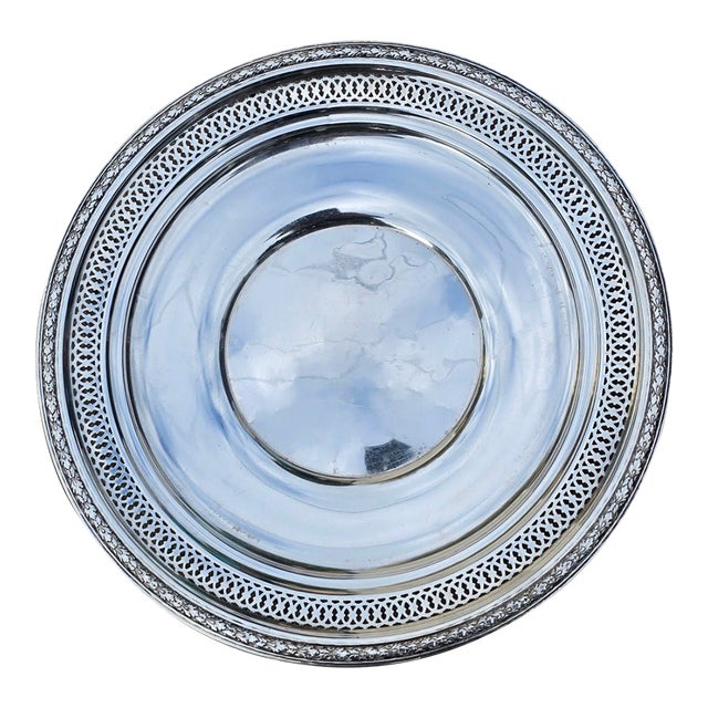 1950s Sterling Silver Tray With Floral Pierce Work For Sale