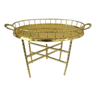 Vintage Brass Faux With Bamboo Removable Gallery Tray Table — In the Style of Maison Baguès For Sale