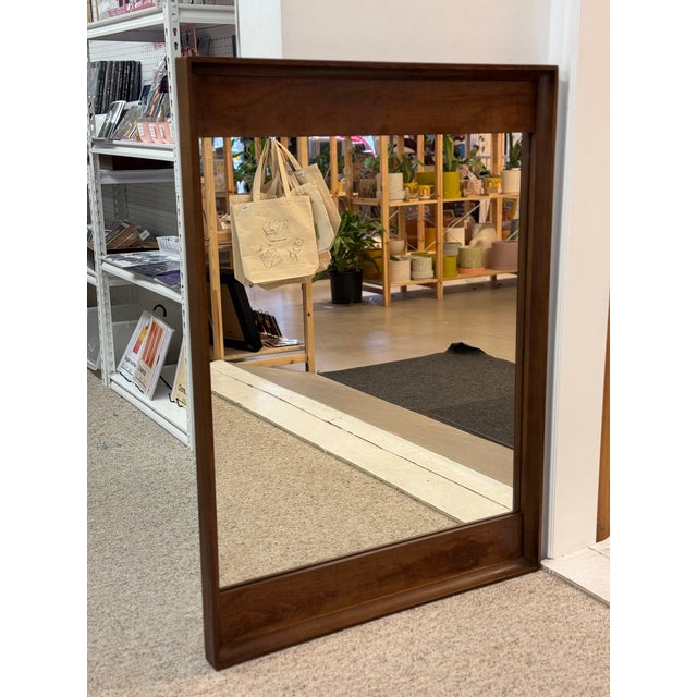 Vintage Mid Century Modern Walnut Wood Mirror by Stanley Furniture For Sale - Image 4 of 7