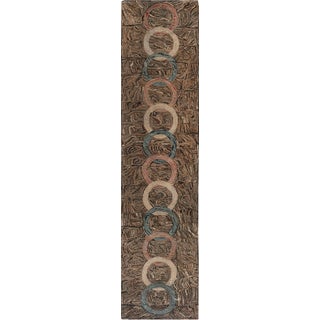 Doris Leslie Blau American Hooked Vintage Abstract Warm Tan Hand-Knotted Runner For Sale