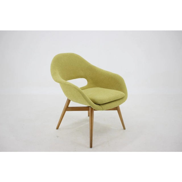 - Newly upholsterered - Beech wooden base has been refurbished - Height of seat 40 cm. This piece is attributed to the...