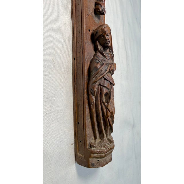 Antique 1700's Hand Carved Wood Religious Jesus Christ Crucified Cross Sculpture For Sale - Image 9 of 14