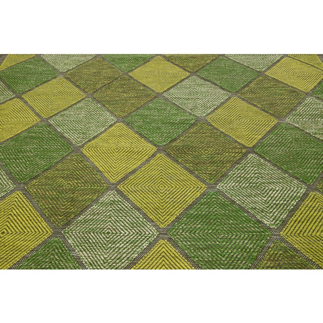 Green Green Contemporary Swedish Style Wool Rug Handmade With Geometric Pattern For Sale - Image 8 of 9