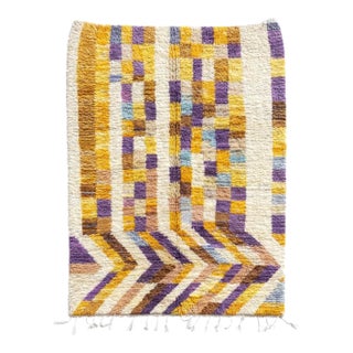 Moroccan Boujad Rug – Handwoven Atlas Wool Berber Carpet With Geometric Color Blocks For Sale