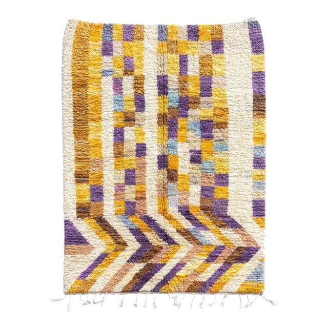Moroccan Boujad Rug – Handwoven Atlas Wool Berber Carpet With Geometric Color Blocks For Sale