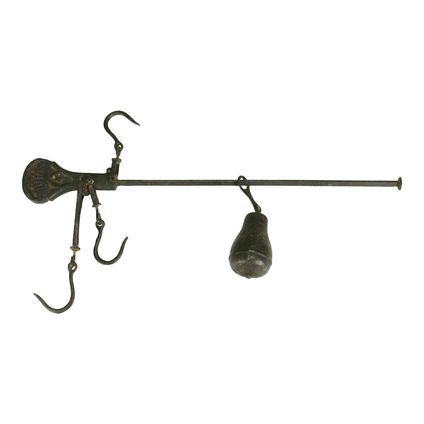 counterbalance weight with hook 1800's Cast Iron Hanging Balance Beam Scale 3 Hooks Original Counterweight