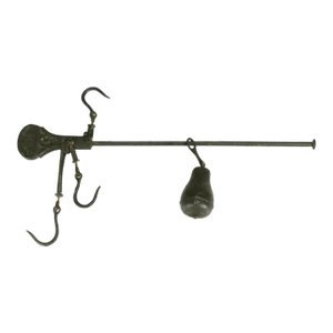 1800's Cast Iron Hanging Balance Beam Scale 3 Hooks Original Counterweight