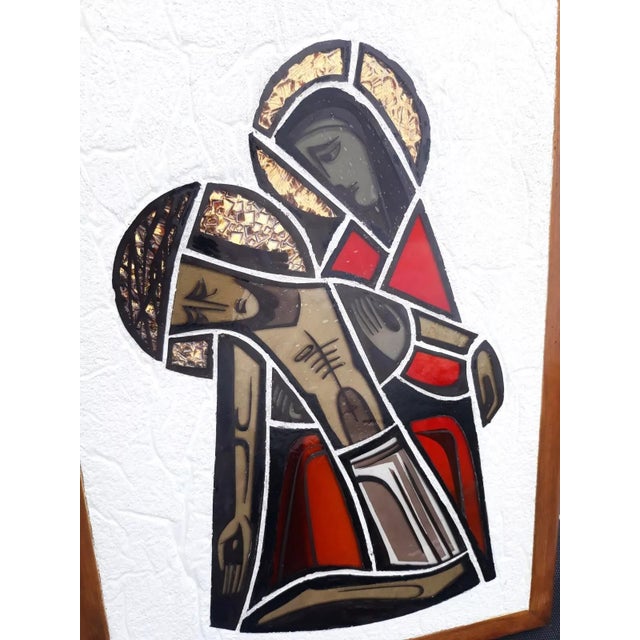 Stained Glass Tile Artwork with Sacral Maria and Jesus, 1950s For Sale - Image 4 of 8