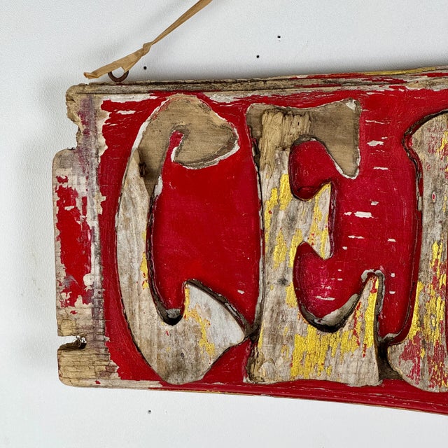 Vintage Handmade "Science Center" Double Sided Wooden Sign in Red & Gold For Sale In New York - Image 6 of 8