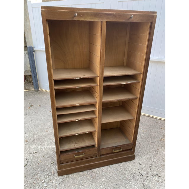 Oak Double-Column Roll-Top Filing Cabinet, 1950s For Sale - Image 11 of 18