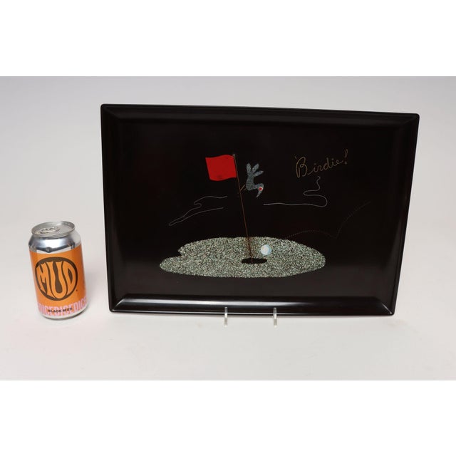 Black Mid-Century Black Resin Inlaid Shell and Metal Golf Motif "Birdie" Tray by Couroc For Sale - Image 8 of 16