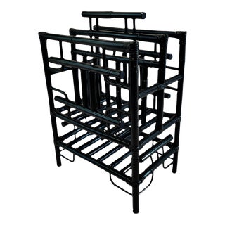 Regency Style Ebony Bamboo Canterbury or Magazine Rack For Sale