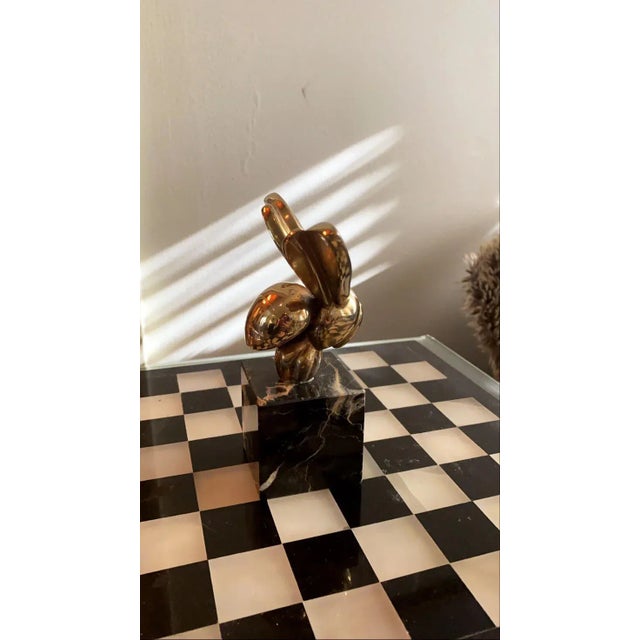 Mid-Century Modern 1970’ Brass Bee Sculpture Mounted on Black and White Marble Base After G LaChaise for Alba Studios For Sale - Image 3 of 10