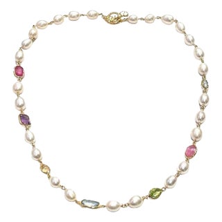 Bochic “Capri” Ruby & Lemon Quartz & Mix gems Necklace Set In 18K Gold & Silver For Sale