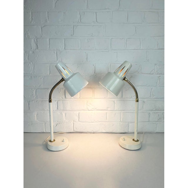 Cream Adjustable White Lacquered Steel and Brass Desk Lamps from BJS, Sweden, 1960s, Set of 2 For Sale - Image 8 of 17