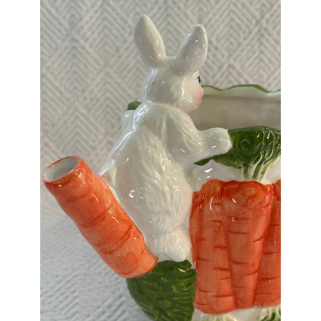 Ceramic Vintage Majolica Style Ceramic Bunny Rabbit and Carrots Pitcher For Sale - Image 7 of 12