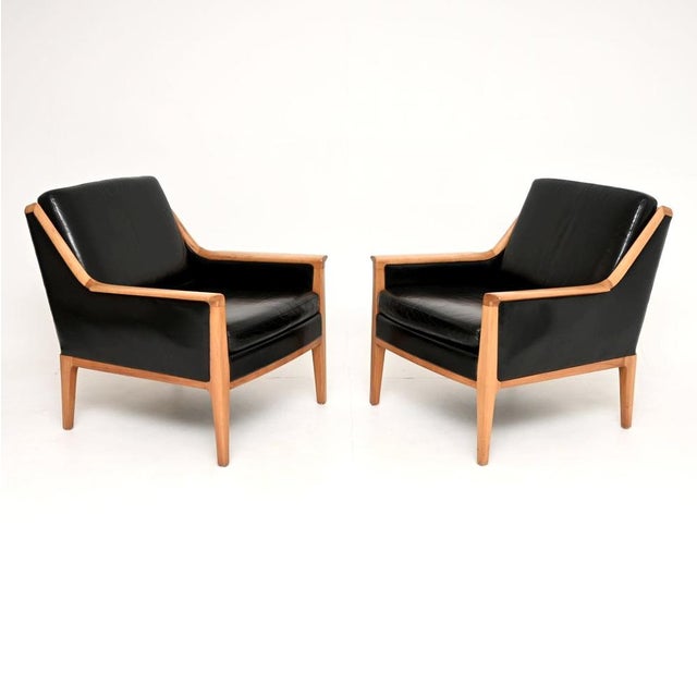 Mid-Century Modern Vintage Swedish Leather Armchairs, 1960s, Set of 2 For Sale - Image 3 of 12