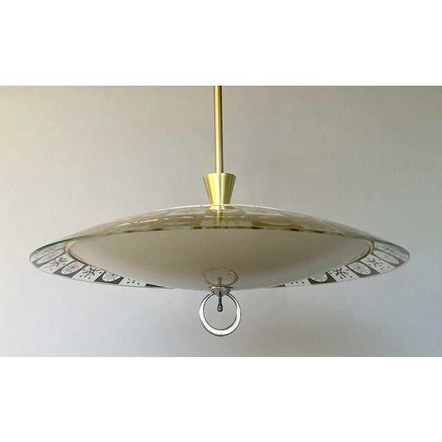 1950s Mid-Century Modern Lighting Extravaganza Chandelier With Glass Shade For Sale - Image 4 of 8