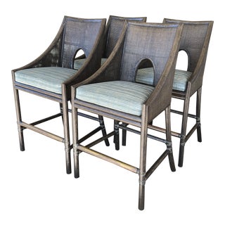 Set of Four McGuire Caned Counter Stools by Barbara Barry For Sale