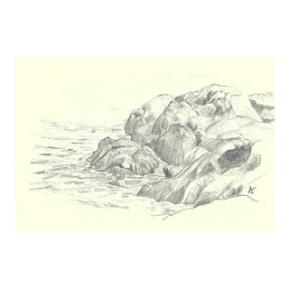 1970s Robert Angeloch Rocky Coast Drawing For Sale
