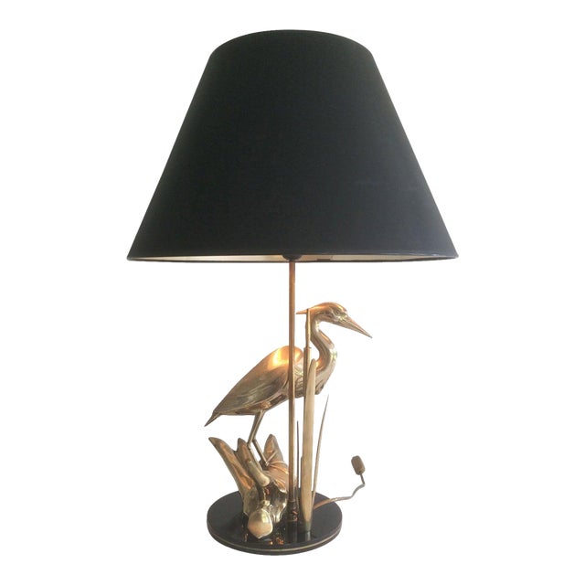 Brass Heron Table Lamp, French Work in the Art Deco Style Circa 1970 For Sale