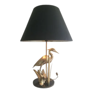 Brass Heron Table Lamp, French Work in the Art Deco Style Circa 1970