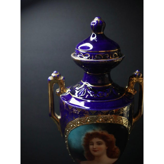 Ceramic Portrait Vase in Cobalt Blue and Gilt by Josef Strnact, 1890s For Sale - Image 7 of 11