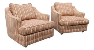 1970s Style Striped Club Chairs - a Pair