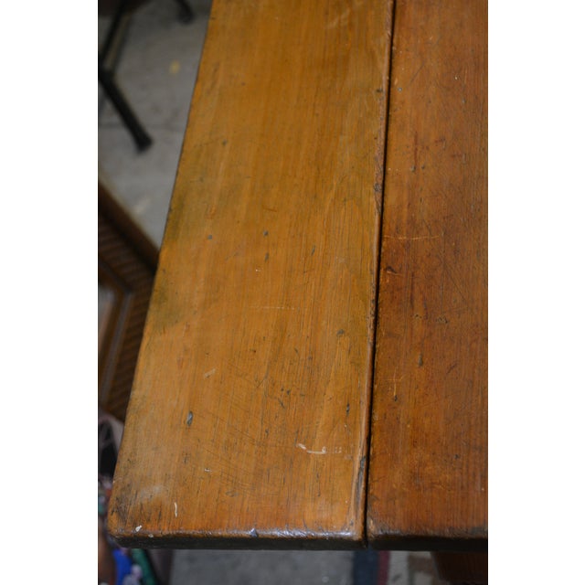 Antique English Rustic Pine Work / Dining Table W/ 2 Lateral Drawers & Drop Leaf Sides For Sale - Image 14 of 18