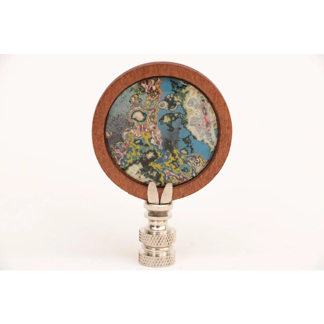 Faux Marble Gemstone Graffiti Lamp Finials on Chrome Hardware - a Pair For Sale - Image 4 of 6