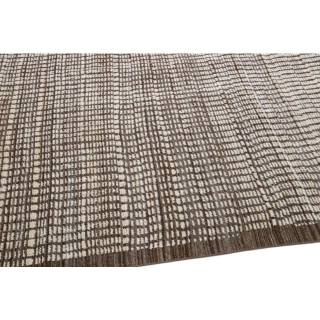 Modern Moroccan Style Handmade Brown Wool Rug With Minimalist Design For Sale In New York - Image 6 of 8