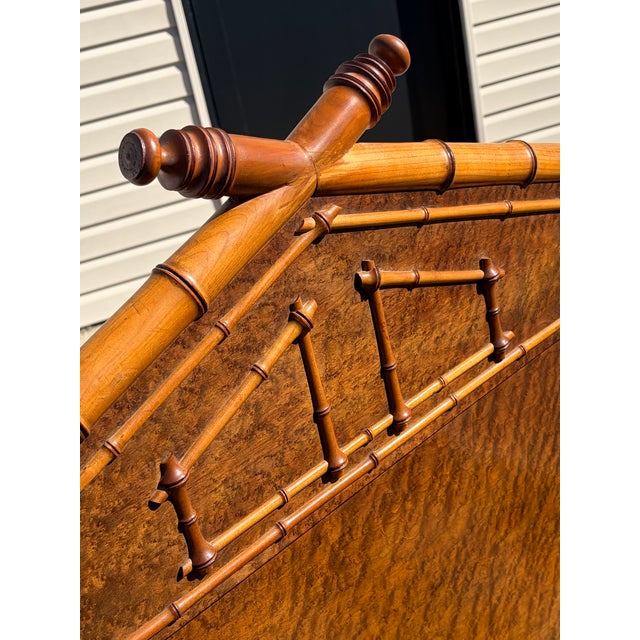 Ornamental & Decorative Materials 19th Century Rj Horner Style Faux Bamboo Birds Eye Maple Bed Frame For Sale - Image 7 of 12