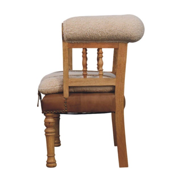 Bouclé and Leather Upholstered Bench With Spindle Back For Sale In Philadelphia - Image 6 of 8