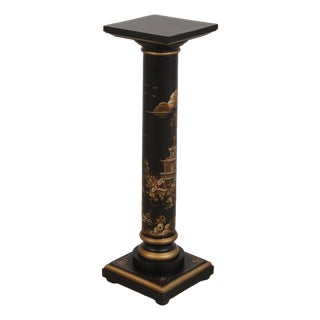 Black Lacquered Italian Chinoiserie Pedestal Stand For Sale
