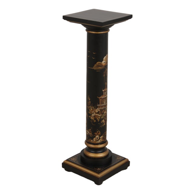 Black Lacquered Italian Chinoiserie Pedestal Stand For Sale