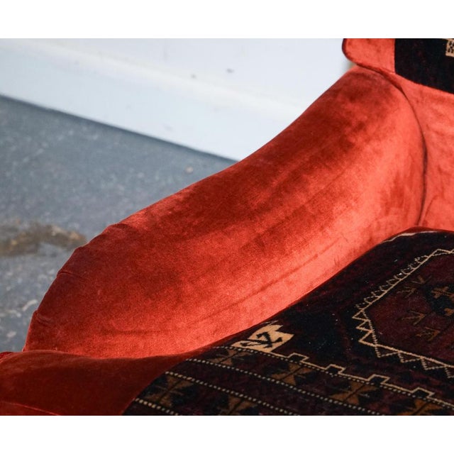 Vintage Red Velvet and Aztec Kilim Upholstered Armchair in the style of Howard George Smith For Sale - Image 6 of 15