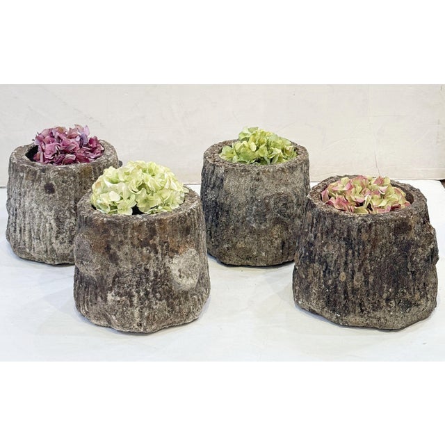 Faux Bois Planter Urns or Garden Pots in Shape of Tree Trunk - Four Available For Sale - Image 10 of 11
