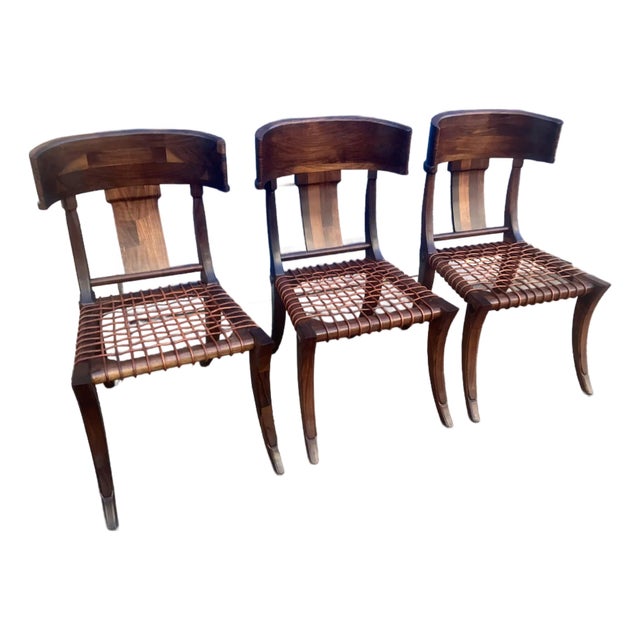 Mid Century Modern Solid Walnut Klismos Chairs - Set of 3 For Sale